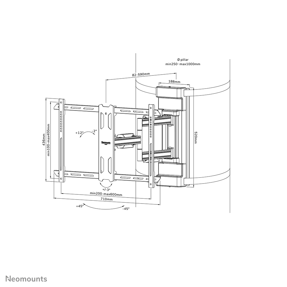 Neomounts WL40S-910BL16 Supporto TV per colonna 40-70" - mobilità completa - diam. 25-100 cm